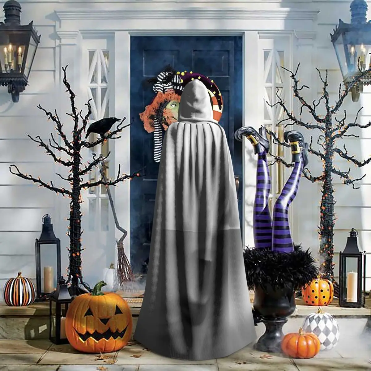 Simple Ghost-Inspired Cloak for Halloween Events Unisex Adult Cloak with Hood Long Witch Costume Cosplay