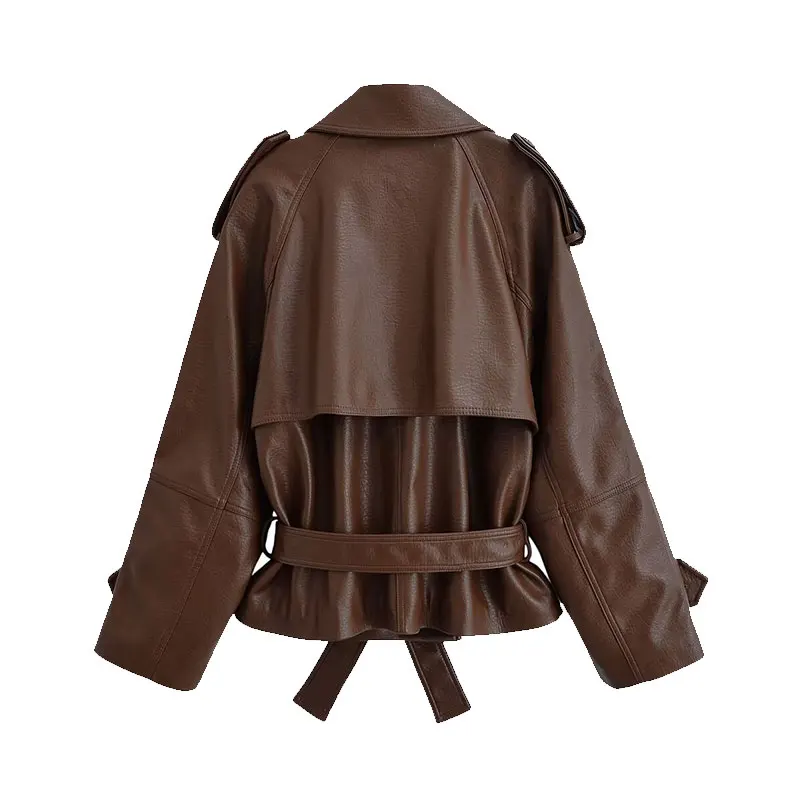 NLZGMSJ 2026 Spring Faux Leather Jacket Women's High Street Trendy Double-breasted Jacket Coat Fashion Lady Jacket Outwear