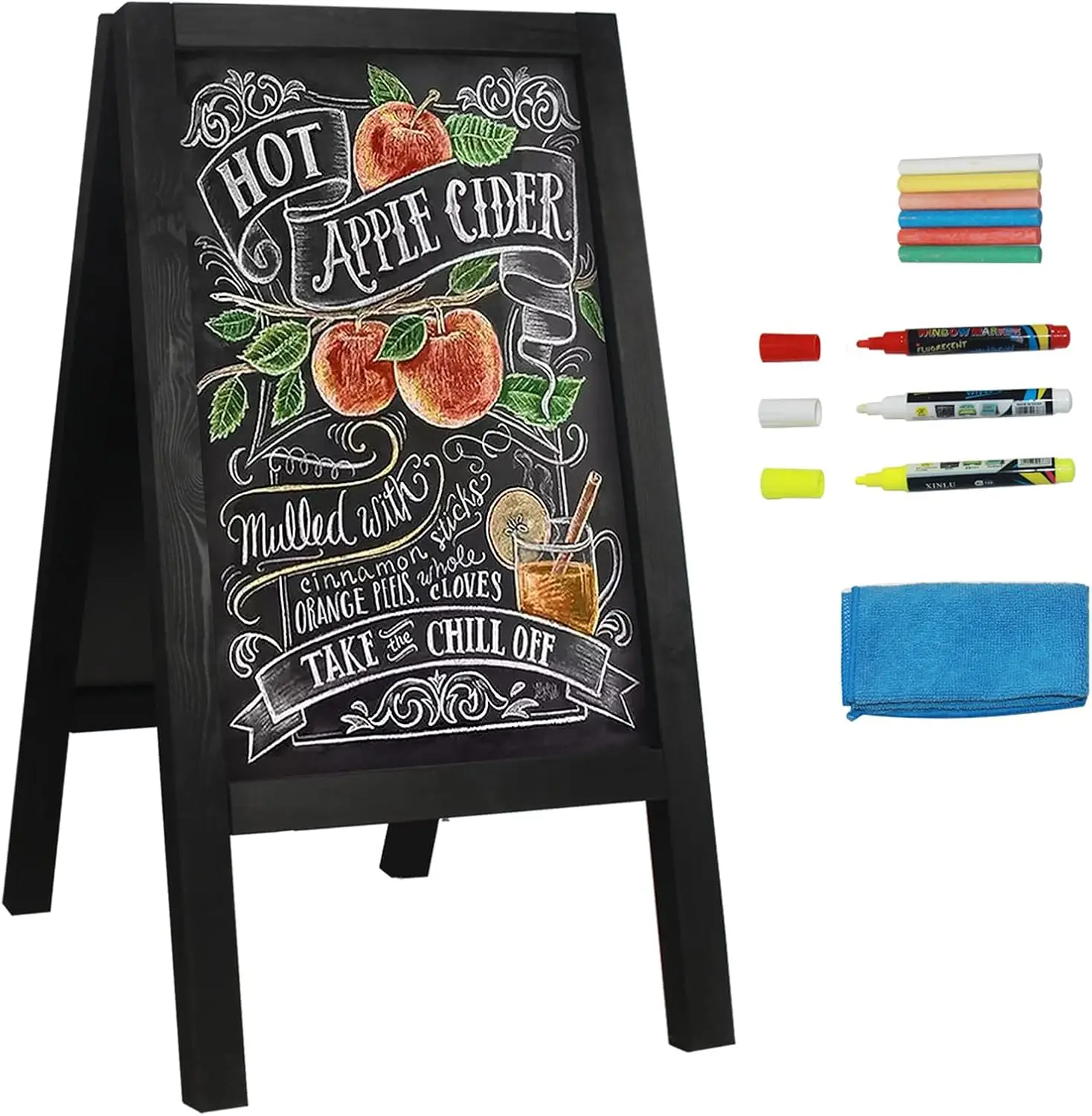 

Double-Sided A-Frame Chalkboard Sign, 40x20 Inches, with Liquid & Solid Chalk for Cafes and Events