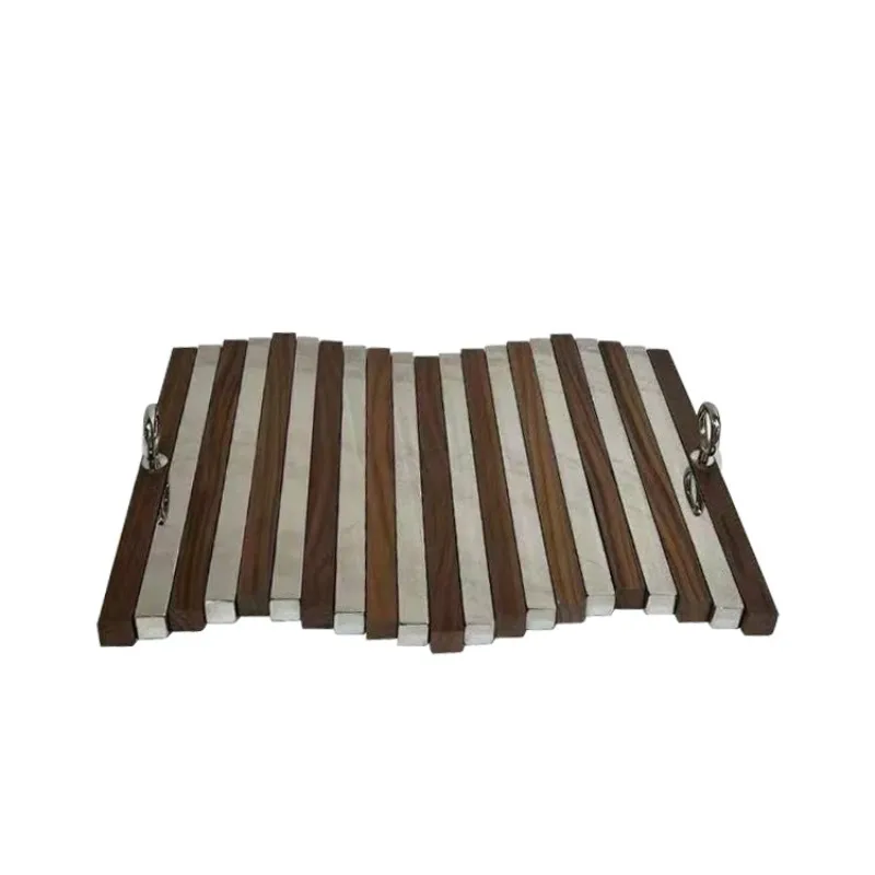 Simple and creative wooden and stainless steel splicing tray, home soft decoration accessories