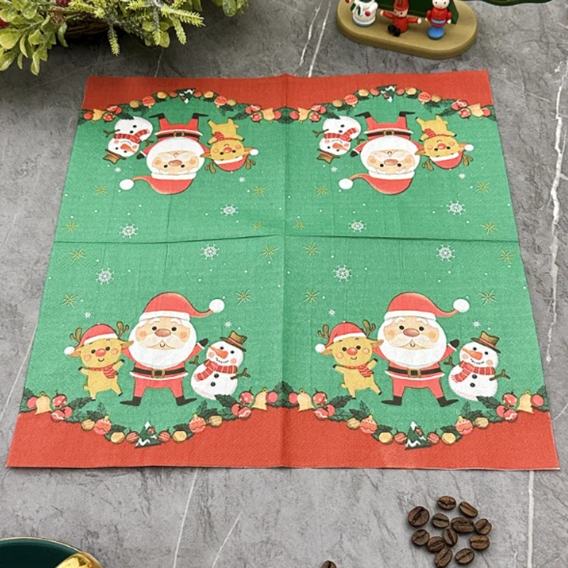 Cartoon Christmas Printed Napkin Square Christmas Party Decoration Coloured Wood Pulp Paper Towels 20pcs Mother & Baby Grade