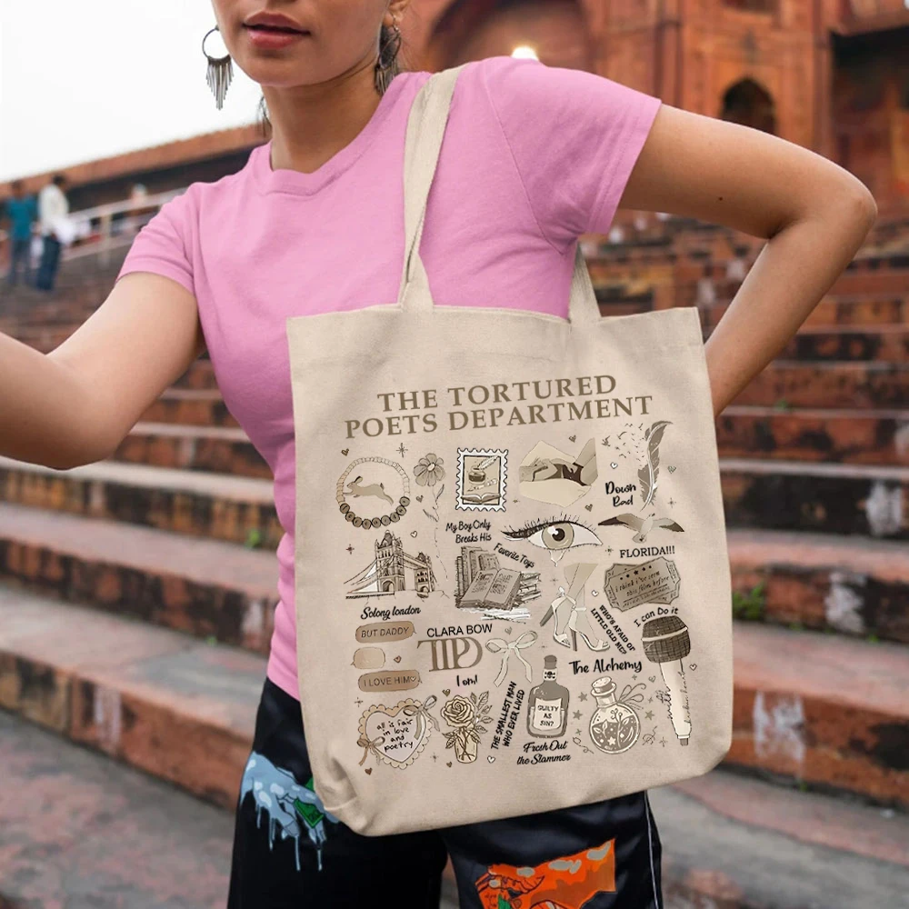 Amoureux de la musique Fans de concerts sacs à main réutilisables pratiques toile fourre-tout Eras Tour Album les poètes tortues département Swiftie cadeau