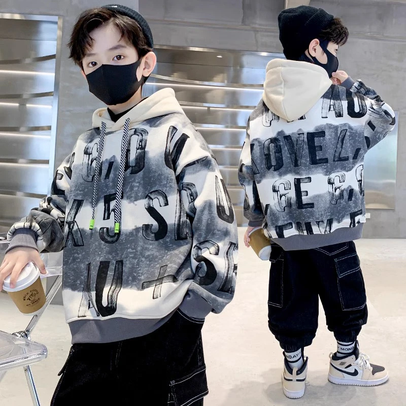 Boys Sweatshirts 2024 Hoodie Autumn Hip Hop Casual Long Sleeve Jackets Children\'s Clothes Kids Loose Tops Teen 8 10 12 14 Year