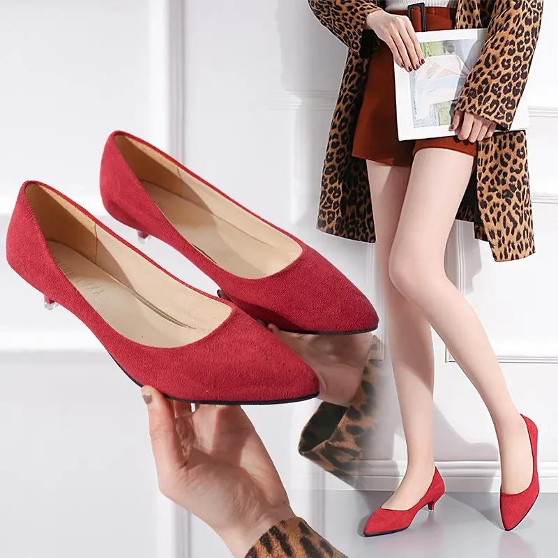 Shallow Women Shoes Pumps 2024 New Solid Flock Casual Shoes Woman Low Heels Pointed Toe Office Ladies Shoes plus size