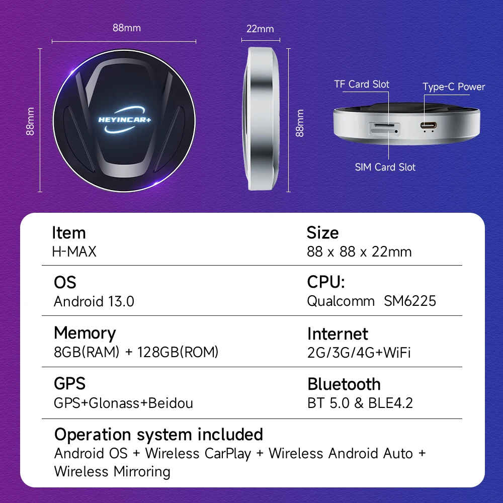 HEYINCAR CarPlay TV Box Android Auto Wireless CarPlay QCM6225 8-Core CPU 8G 128G GPS 4GLTE for VW Audi Kia Fiat Mazda Benz Volvo - Image 6