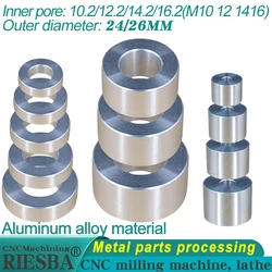 Junta de buje de aluminio de diámetro 24 y 26mm, eje de Metal s, M10, M12, M14, M16, arandela plana, hueco redondo, espaciador de separación sin rosca