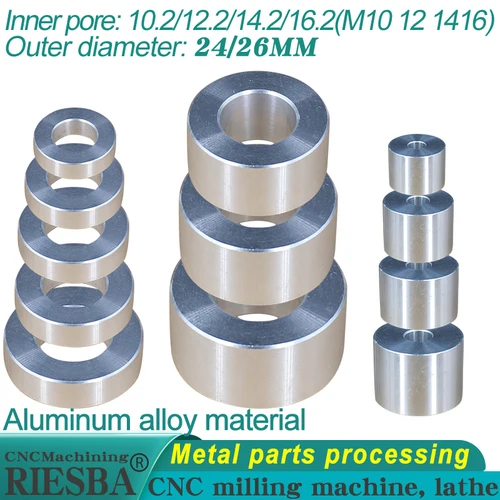 Imagen 1 del producto Junta de buje de aluminio de 24 y 26mm de diámetro, eje de Metal s M10 M12 M14 M16, junta de arandela plana redonda hueca sin espaciador de separación de rosca