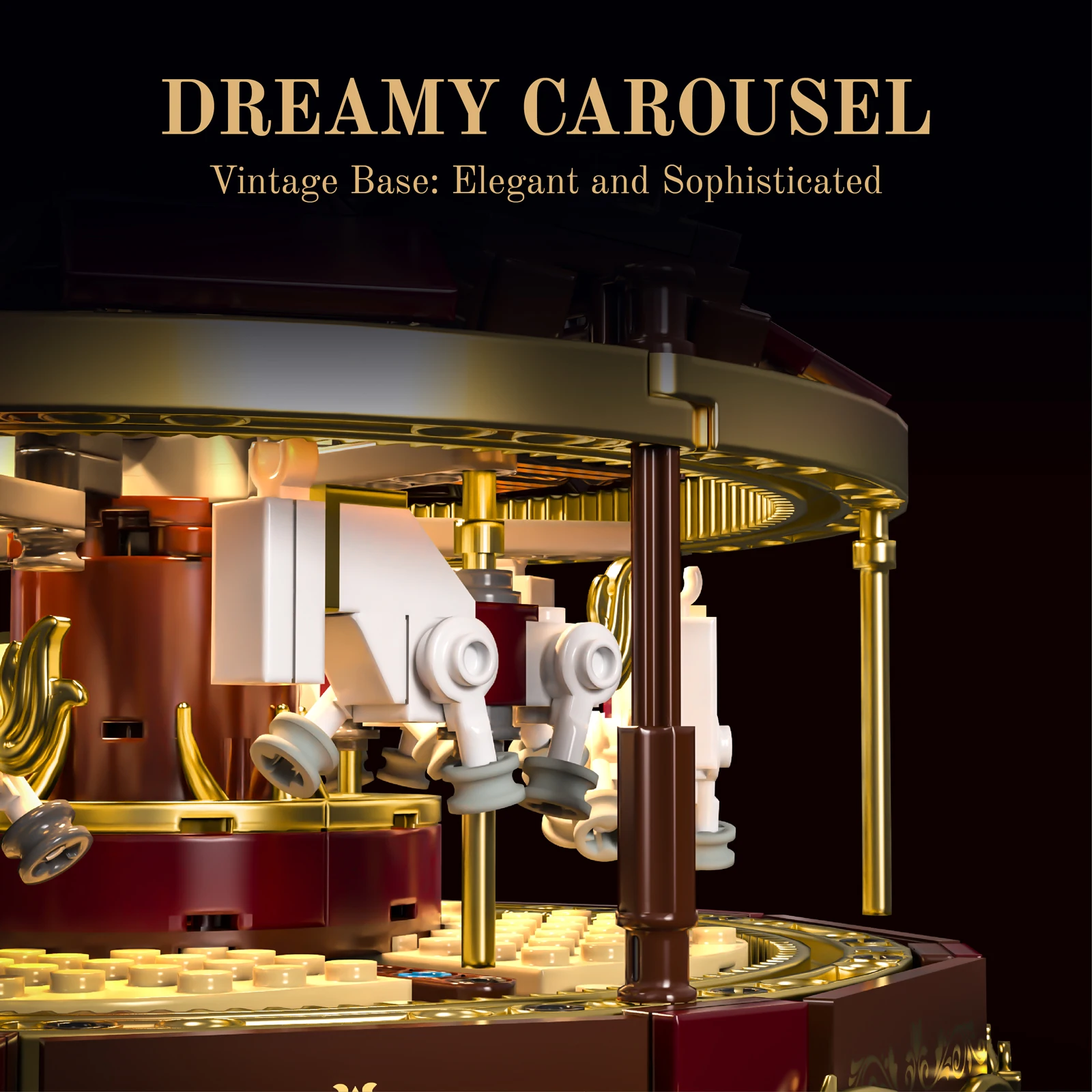 

H1014 1130pcs Retro Telephone Carousel Model with LED Lights Creative Nostalgic Building Blocks