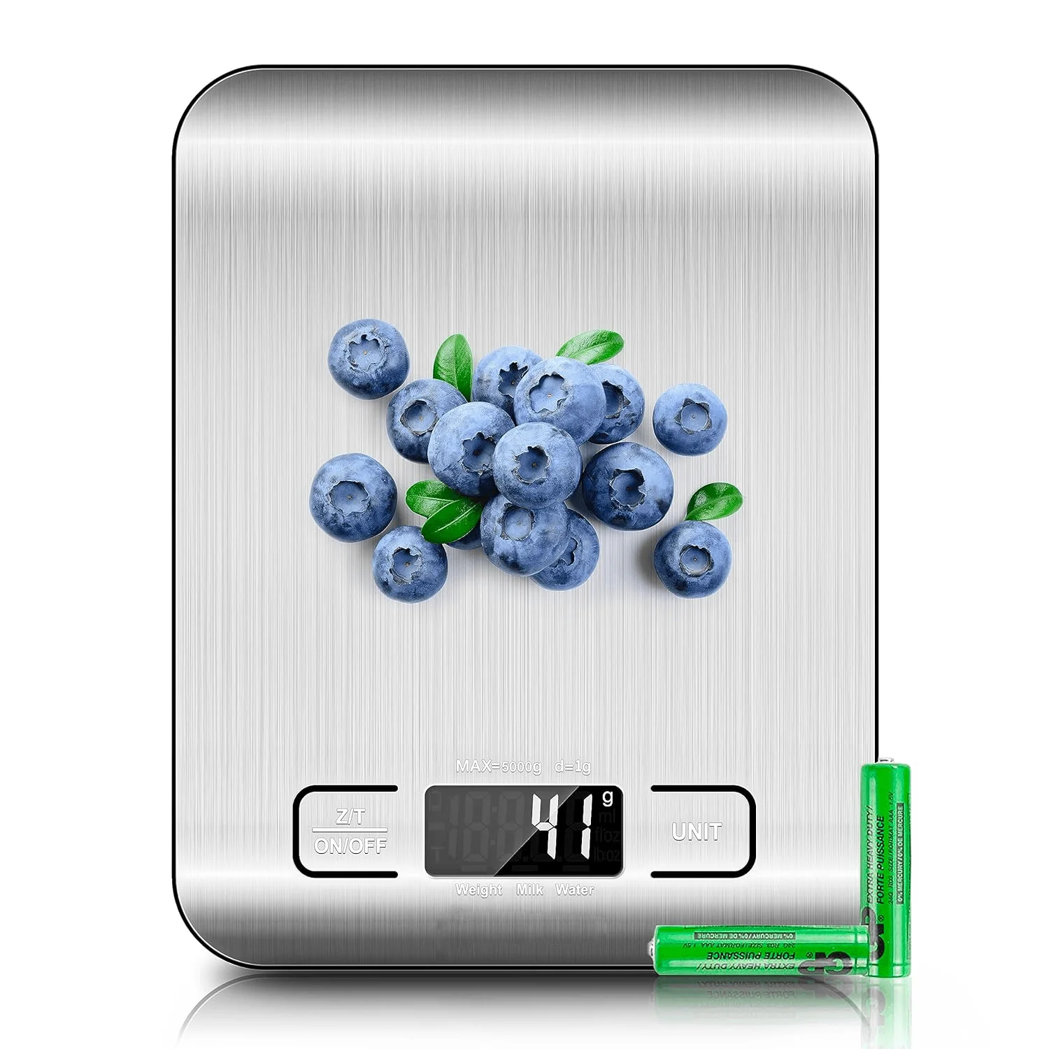 Balança digital de cozinha com display LED 5kg/1g de aço inoxidável, pesagem eletrônica para alimentos, joias, lanches, ferramentas para casa