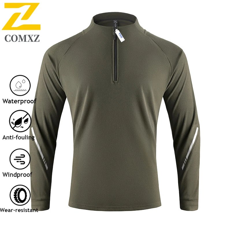 COMXZ Men Sports Hoodie jacket Winter Long Sleeve Stand Collar Tactical American Style Sweatshirt Running Casual Loose T-shirt