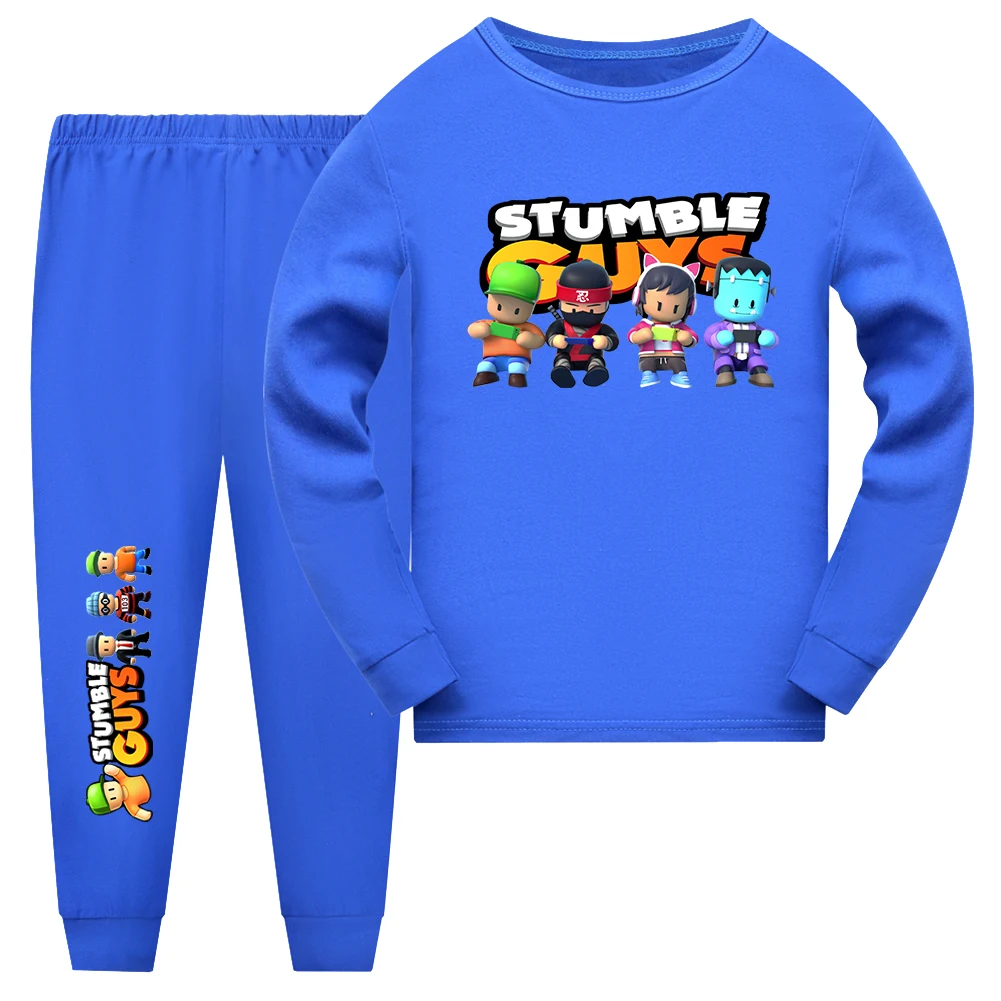 Kids Funny Game Print Pajamas Set Summer 2pcs Guys Long Sleeve T-shirts+Pants Suits 3-12 Years Boys Girls Outfits Children Cloth