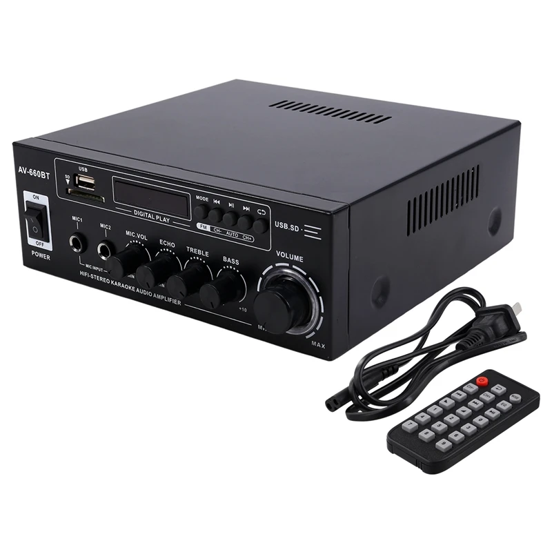 AV-660BT Bluetooth Sound Amplifier - Power Amplifier Support Bluetooth, FM Radio, USB, SD Card & Dual Mic Inputs US PLUG-A51M