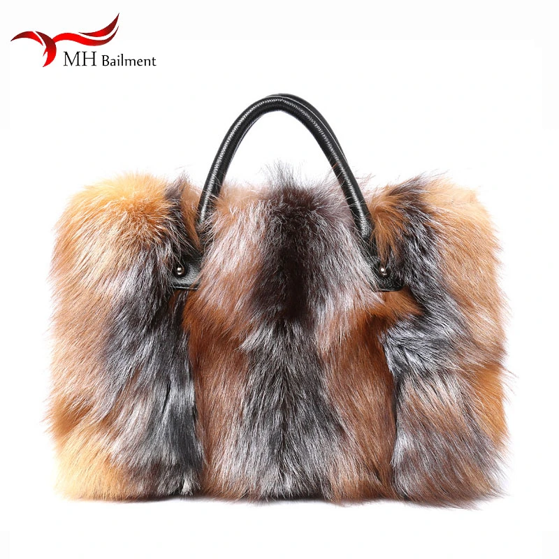 

2019 Autumn winter new 100% fox fur bag shoulder diagonal package female fashion handbag ladies luxury brand furry big fur bag