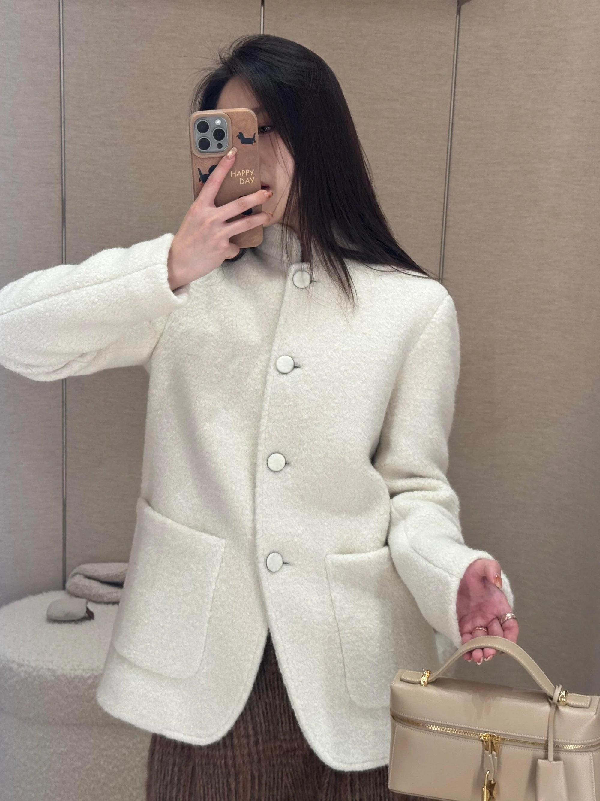 

Ретро-пальто из шерсти класса люкс для женщин, новинка 2026 года, элегантное, высококачественное, из полиэфирного волокна, с пуговицами