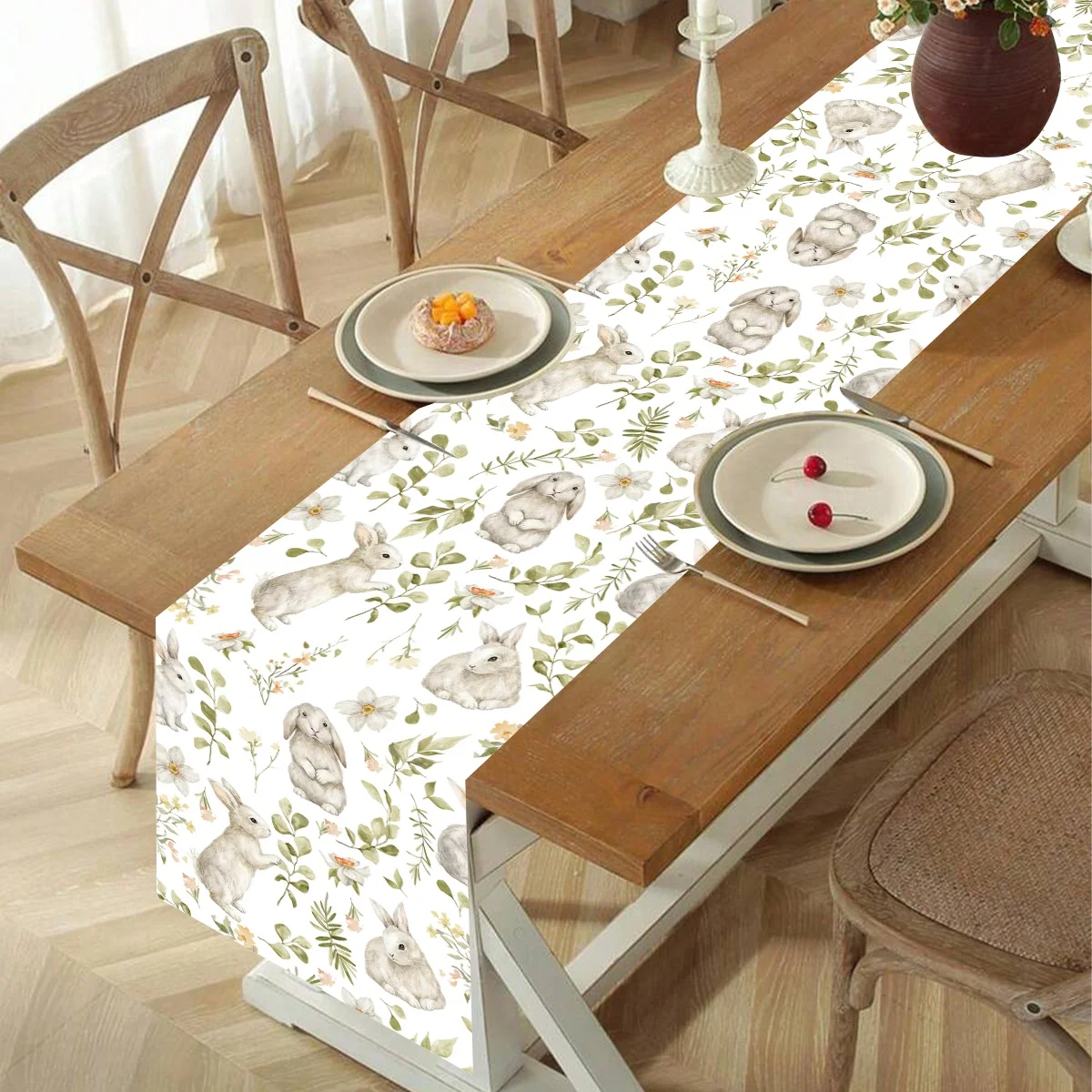 Eucalyptus Bunny  Easter Table Runner 70 Inches Long Spring Kitchen Dining Table Decor Happy Easter Decoratios Party Decor