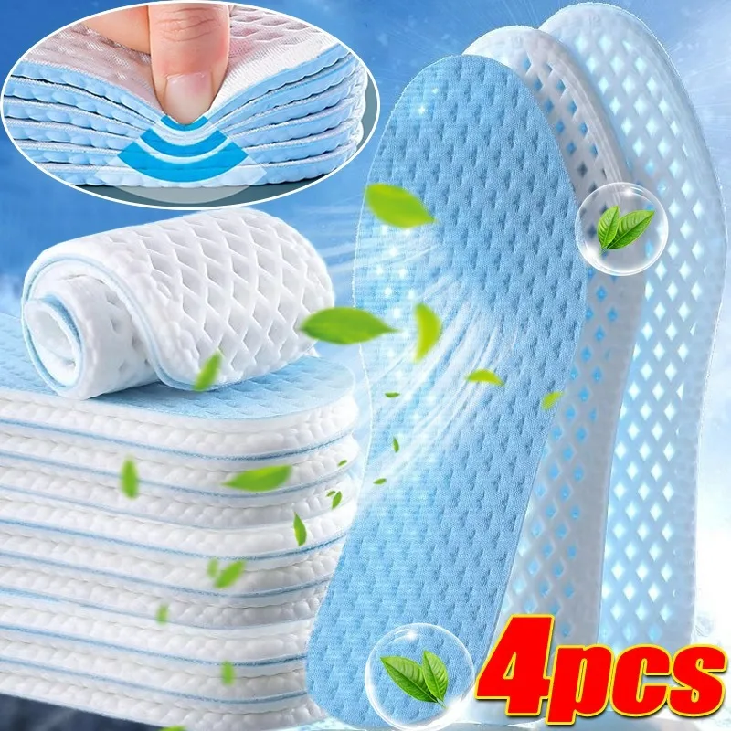 

4pcs Summer Mesh Breathable Insoles for Men Women Deodorization Cool Sweat Absorb Sports Soft Absorption Memory Foam Shoes Pads