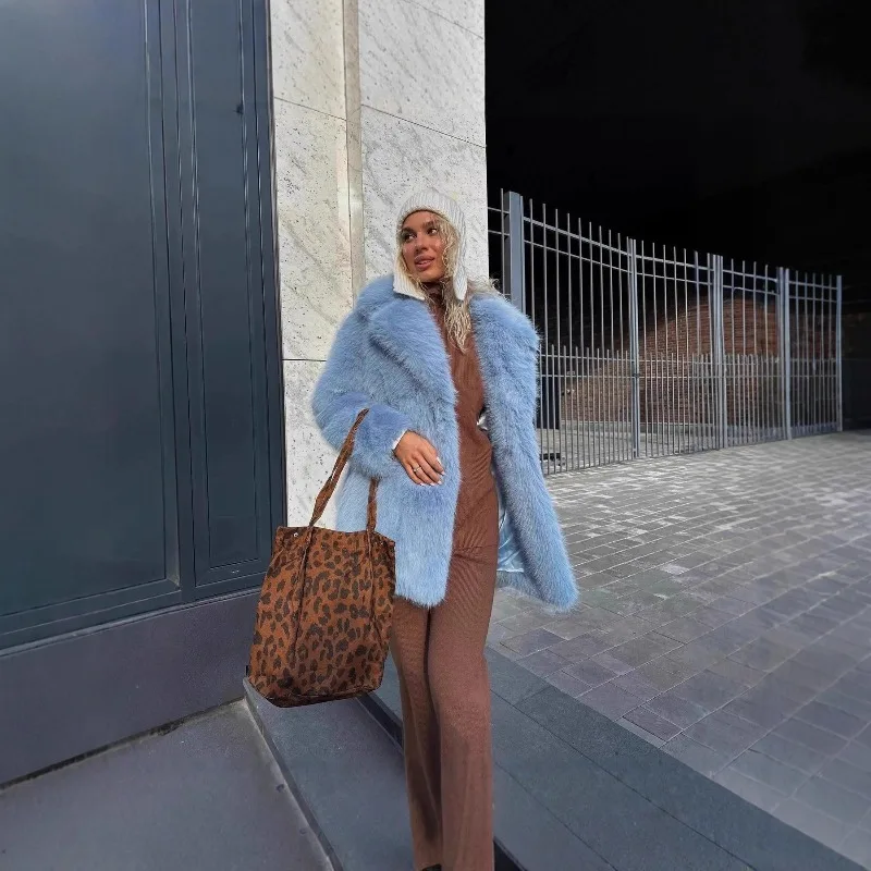 Winter Ins Hot Fashion Girls Oversized Gradient Fur Coat Women Thick Warm Outerwear Fluffy Faux Fox Fur Jacket