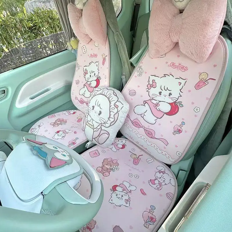 

7Pcs Kawaii Mikko Cammy Latte Mousse Souffle Car Seat Cushion Backrest Cute Cartoon Decoration Cool Comfortable Gift for Girls