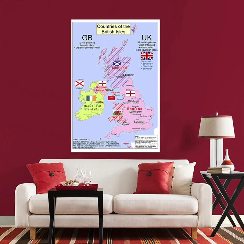 Tela não tecida de pulverizador dobrável mapa britânico em inglês 120*80cm arte poster sem moldura imprime quarto decoração casa suprimentos de viagem