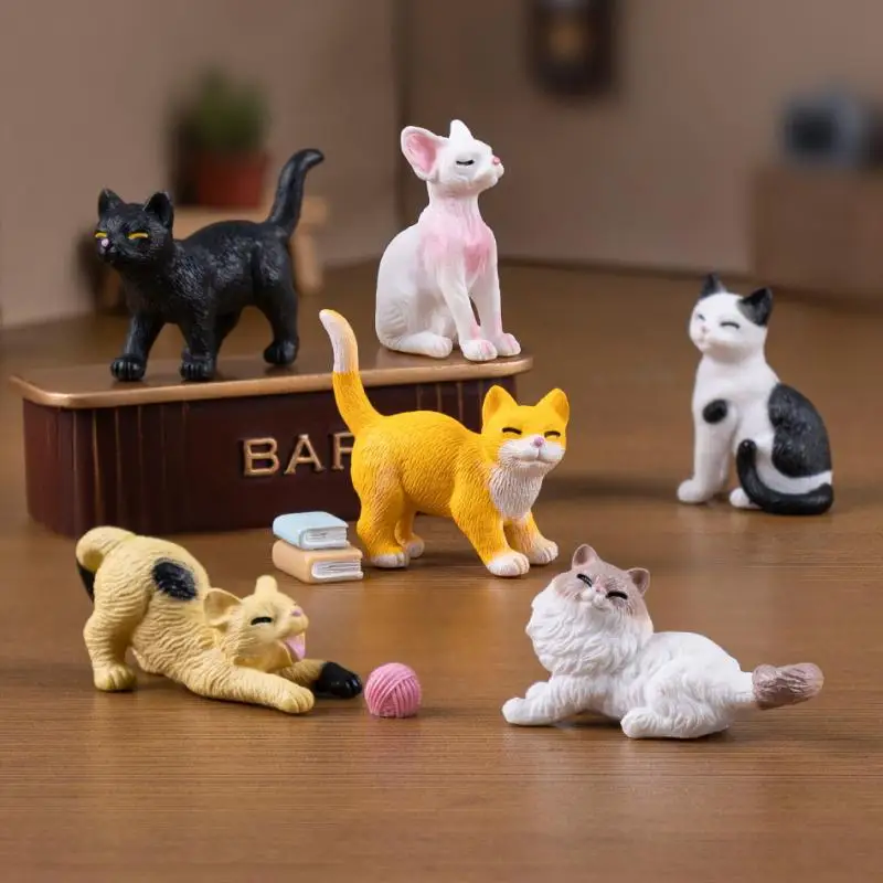 3/6PCS Micro Landschaft Harz Katze Ornamente Tier Kätzchen Miniatur Figur Puppen Haus Hause Fee Garten Dekoration Alle zufällig