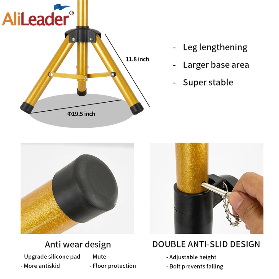 Alileader ayarlanabilir peruk standı Tripod manken kafa standı eğitim kafaları ve tuval blok kafa için peruk kafa standı