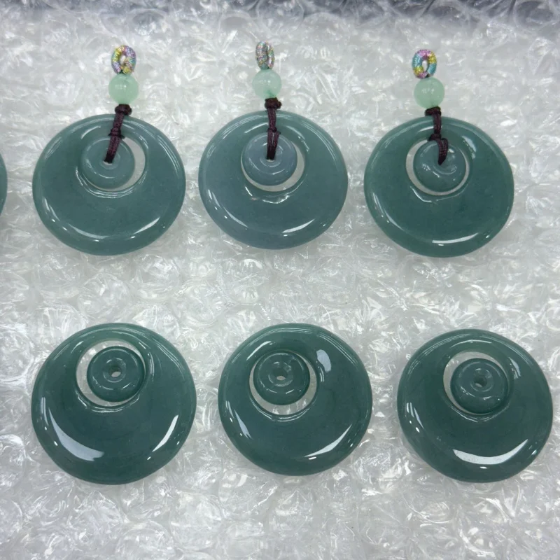 Natural Blue A Level Peace Ring Men and Women Hanging Ornament Pendant Jade Amulet