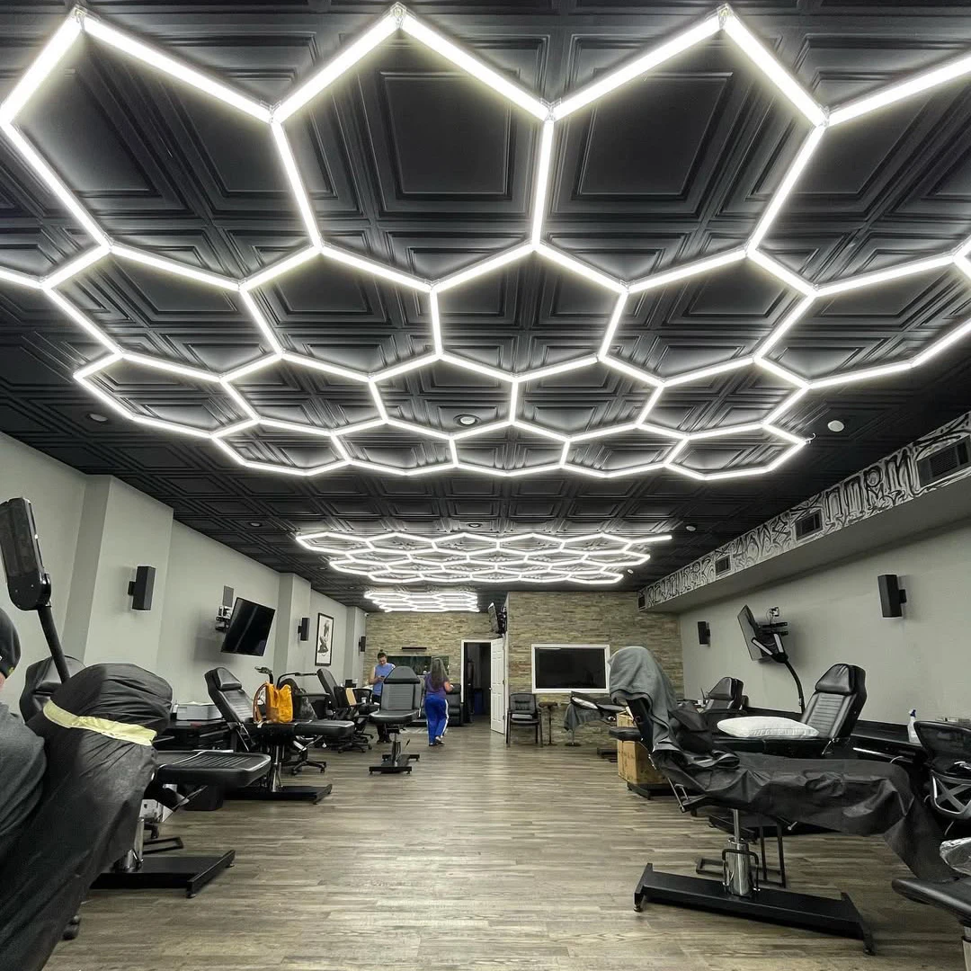 Barbershop Lighting Hexagon Led Ceiling Light 110V-240V Honeycomb Led Tube Lights for Garage Car Detailing Workshop Illumination