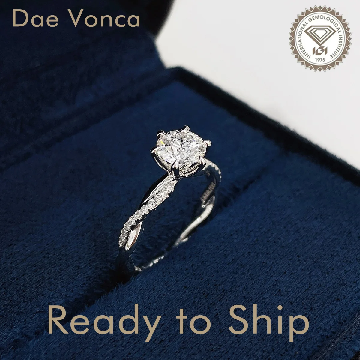 

Ready to Ship 0.99CT 18K White Gold Round Twist Diamond Ring Lab Diamond Classic Engagement Ring for Women