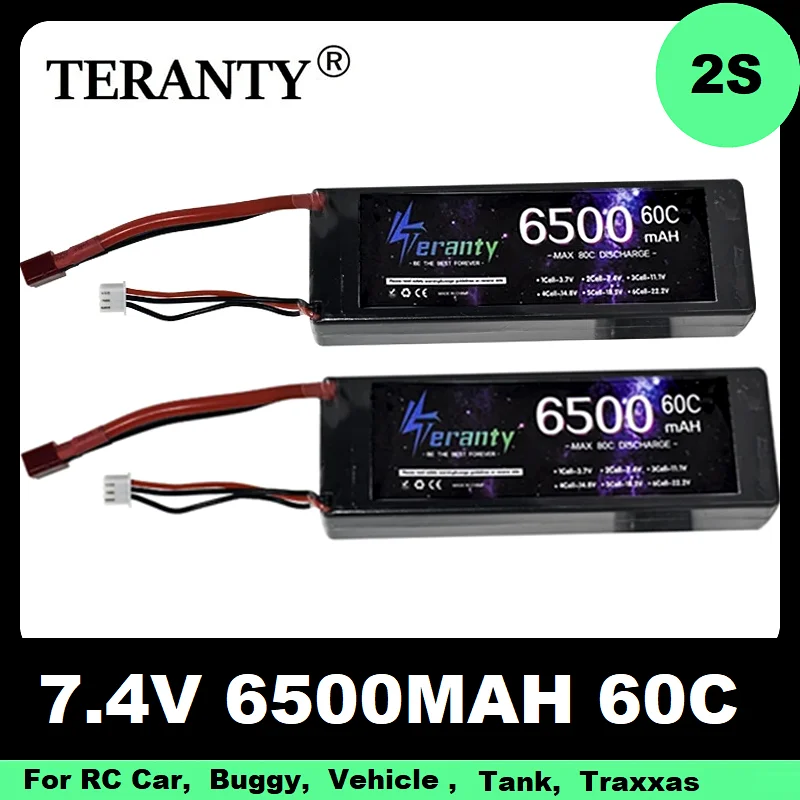 Teranty Hard Case 2S Lipo Battery 6500mah 60C RC Lipo Battery 7.4V with XT90 TRX XT60 TAMIYA Plug for RC Car Airplane Boat Toys