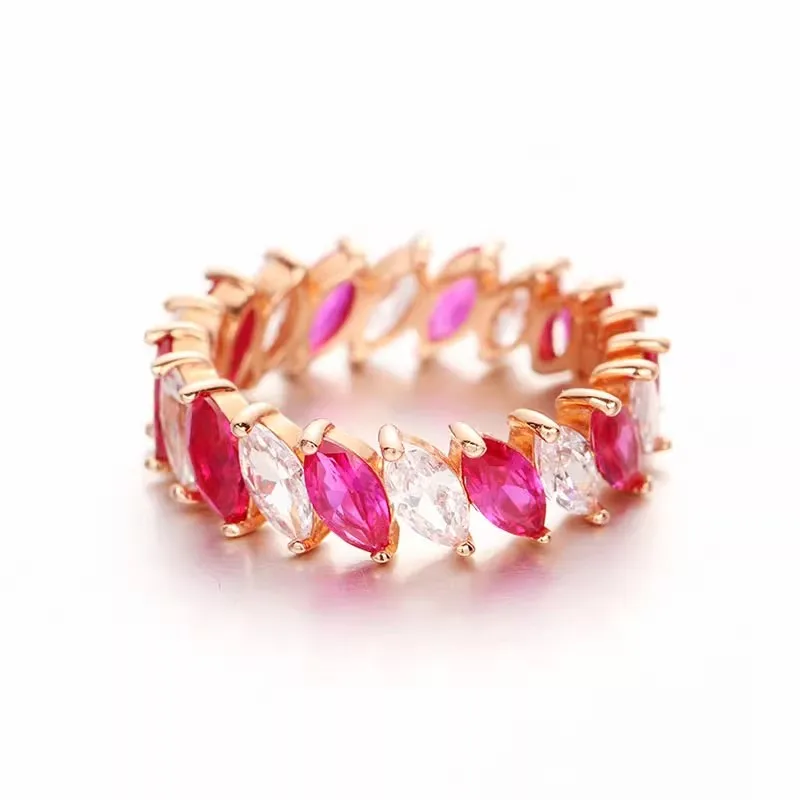 Plated 14K Rose Gold Red White Color Shiny Ring Opening 585 Purple Gold Rose Ruby Marquise Shape Rings for Women Jewelry