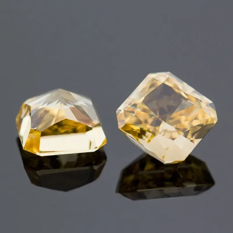 Cubic Zirconia Square Crushed Ice Cut Golden Yellow Gemstones Synthetic Lab Zircon CZ 4K Cutting 5A+ Jewelry Making Material