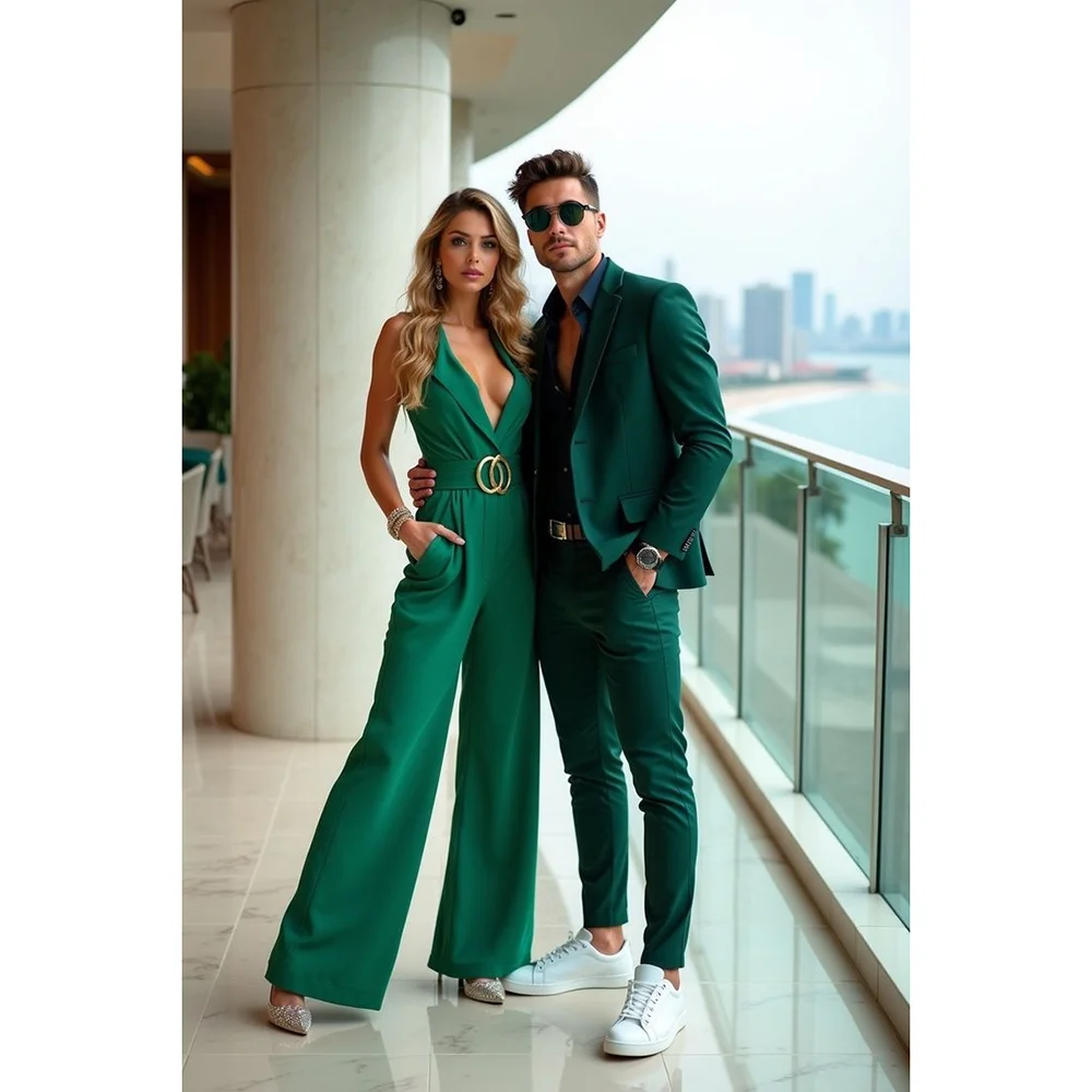 

Green Formal Suit 2 Piece Sets For Men Wedding Party Dress Coat and Pants Banquet Custom Chic Outfits