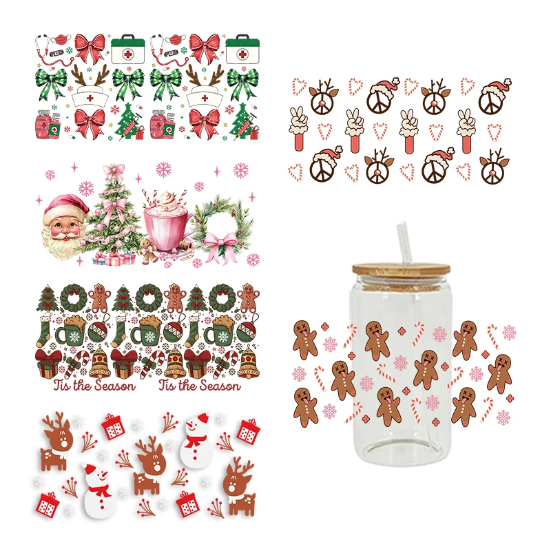 Uv Dtf Cup Wrap Iron On Transfer Christmas Stickers For Glass Cup 16oz Decoration D27407