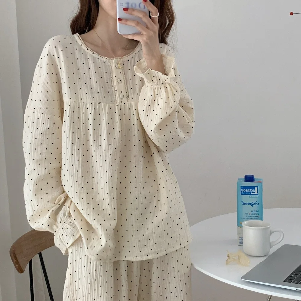 Women\'s New Pajamas Homewear Suit Spring and Fall Korean Version of the Long-Sleeved Long Pants Thin Section Loose Homewear Suit