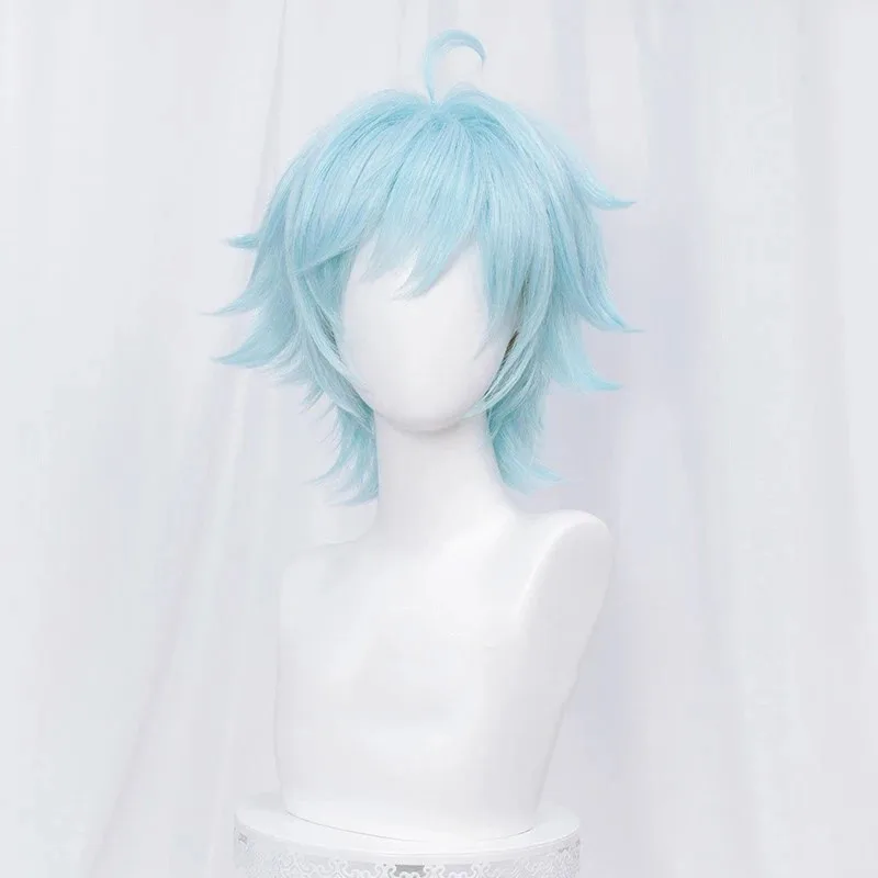 

2025 Genshin Impact Chongyun 30cm Ice Blue Heat Resistant Synthetic Hair Anime Cosplay Wigs + Wig Cap
