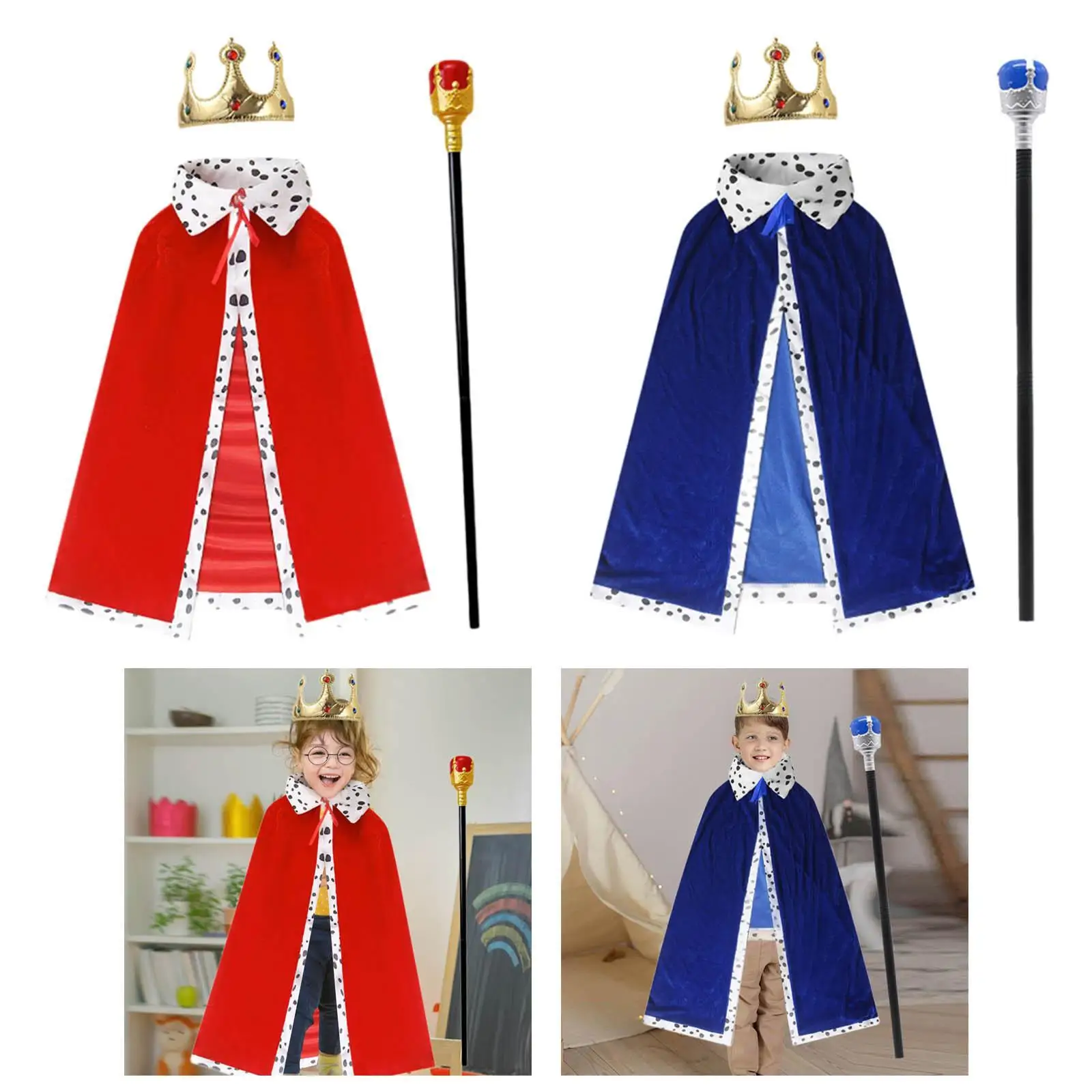 King Robe Crown Costume Set with Stick Sturdy King Cape for Kids Adults Teen