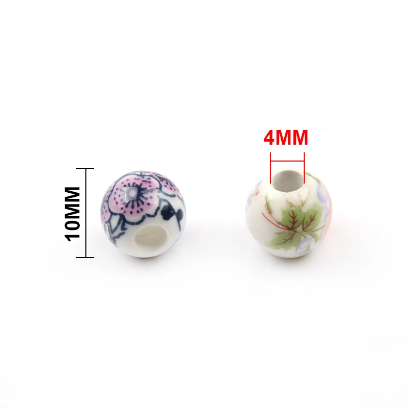 20Pcs 10mm Chinese Printing Flower Big Hole Beads Ceramic Beads Porcelain Loose Beads for Bracelets Pendants Jewelry Making DIY