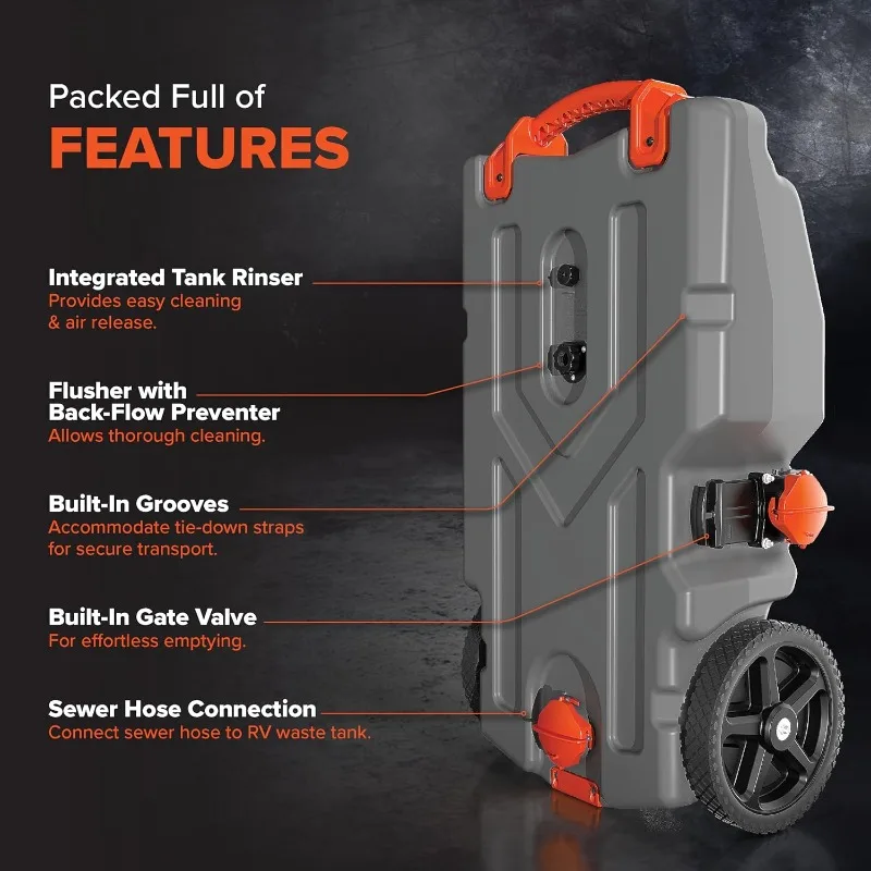 Rhino 36-Gallon Camper/RV Tote Tank - Features Large Heavy-Duty No-Flat Wheels & Built-In Gate Valve