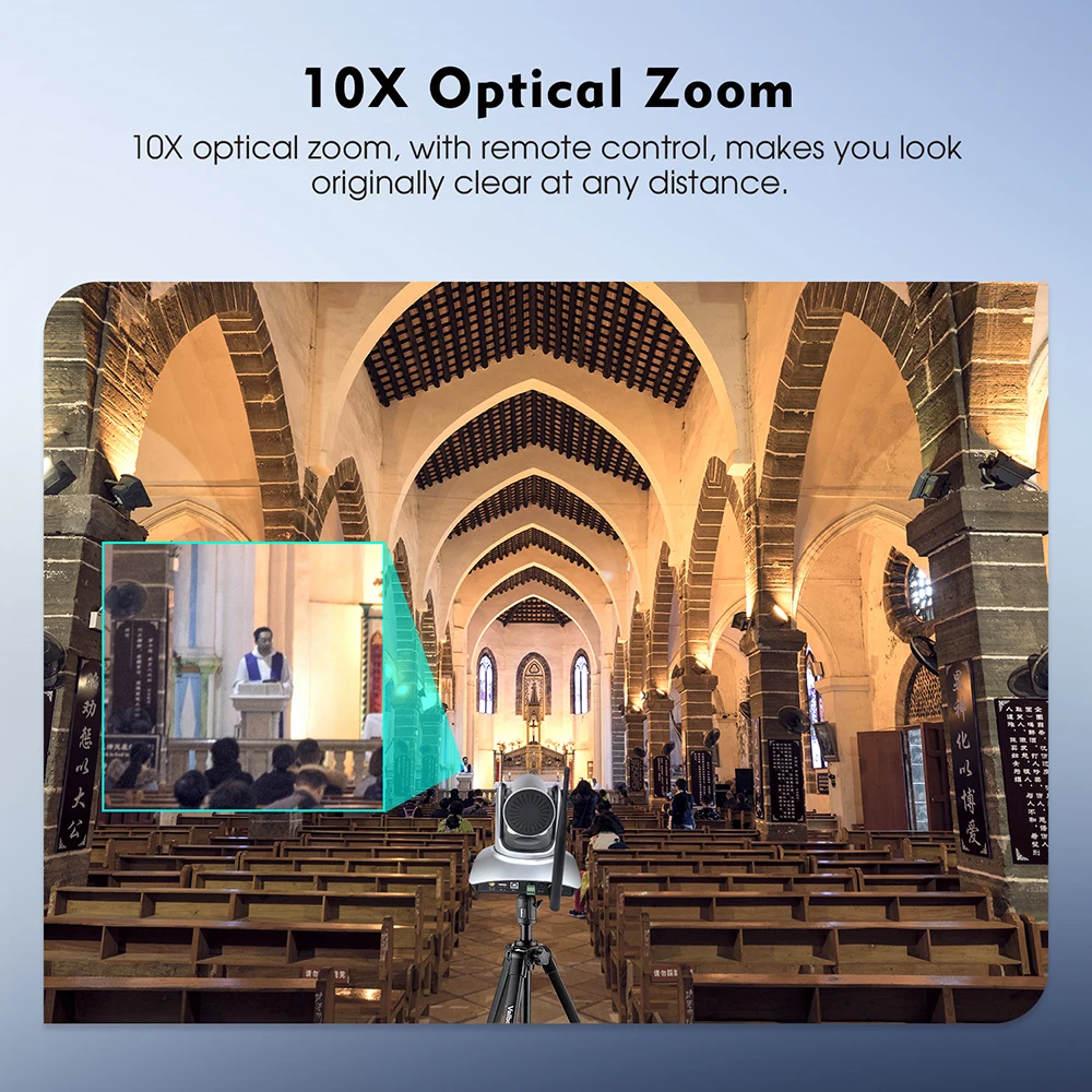 TOALLIN PTZ Camera Conference Camera 10X Optical Zoom 5.8G Wireless & USB2.0 Video Conference Camera for Church Live Streaming