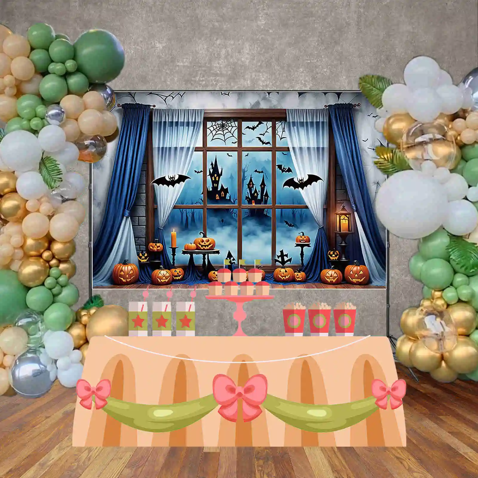 MOON.QG-cortina de fondo de Halloween para niños, telón de ventana de Jack-o-linterna, decoraciones de fiesta personalizadas, accesorios para sesión fotográfica