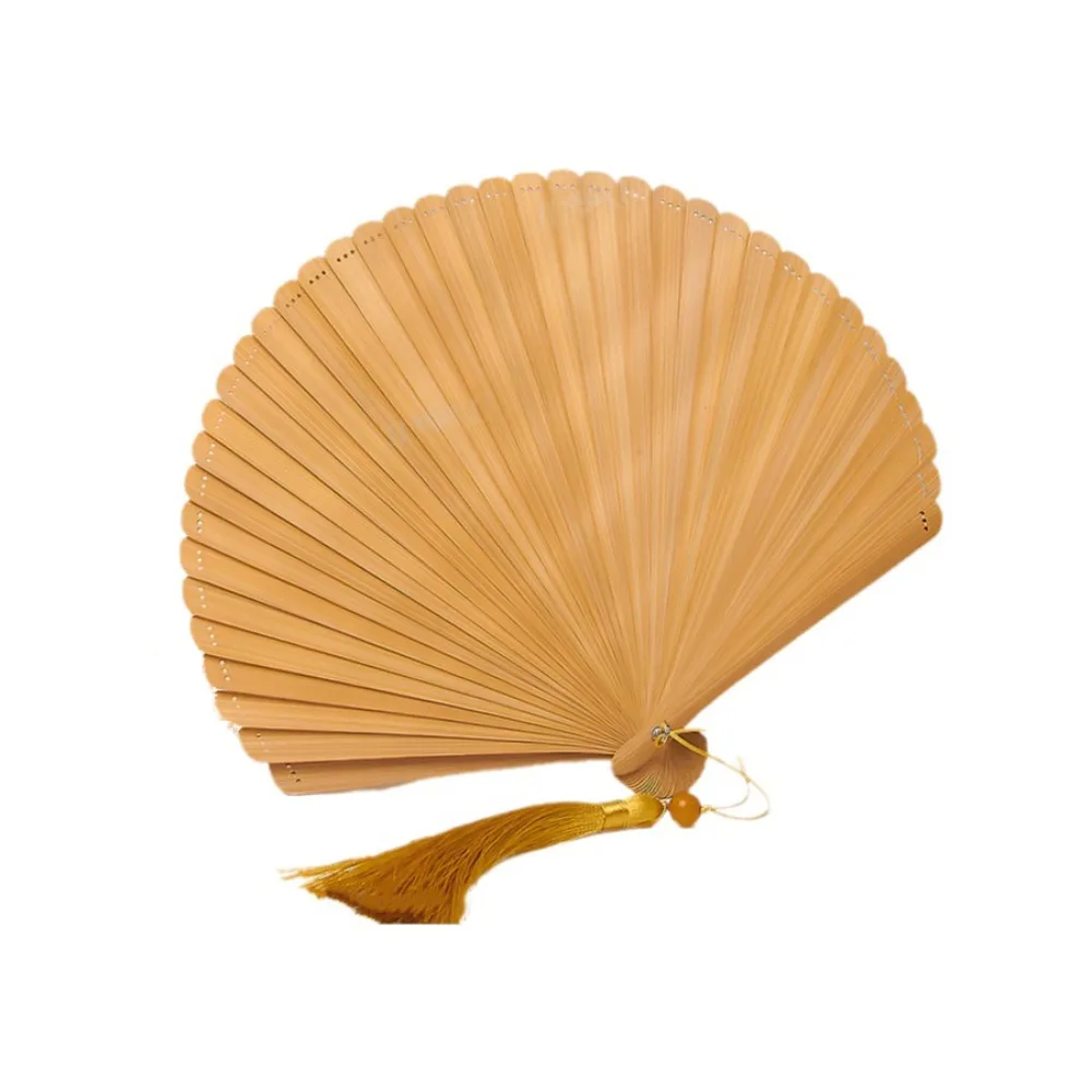 Elegant Retro Bamboo Folding Fan Solid Color Decorative Fan Folding Hand Fan with Tassels Portable Chinese Style Fan Party