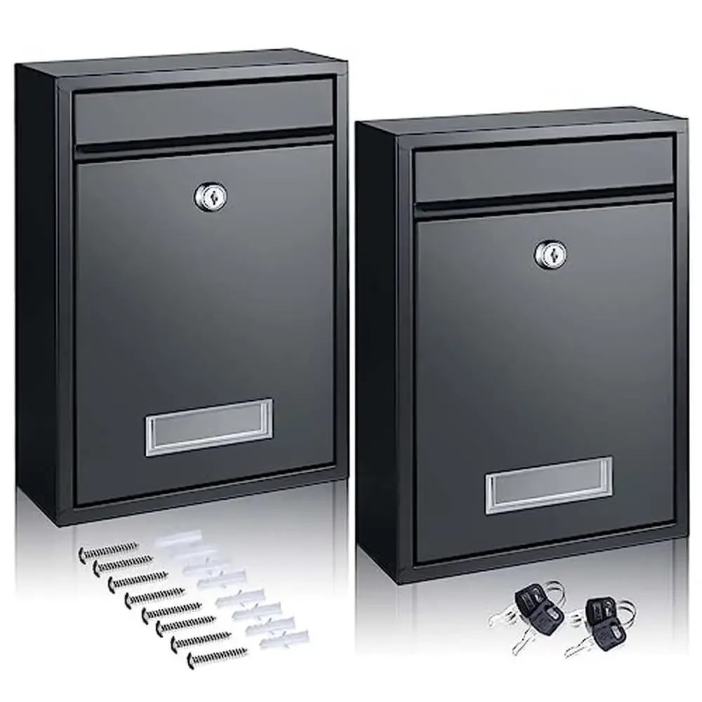 

2Pcs Wall Mount Key Lock Mailboxes Locked Post Box with Slot Steel Rust Proof Large Drop Box Black 12.68 x 8.54 x 3.31 Inches