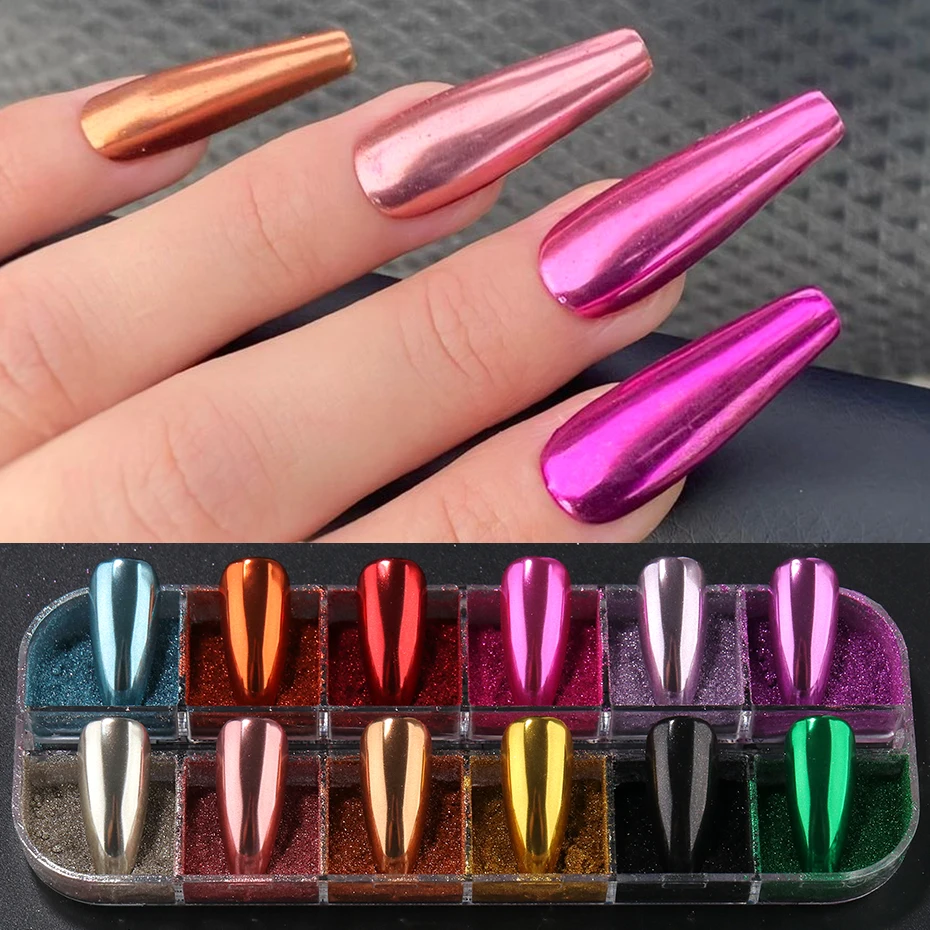 24 Colors Magic Mirror Nail Glitter Powder Summer Chrome Pink Gold Silver Pigment Flakes Y2K Metallic Effect DIY Rubbing Dust