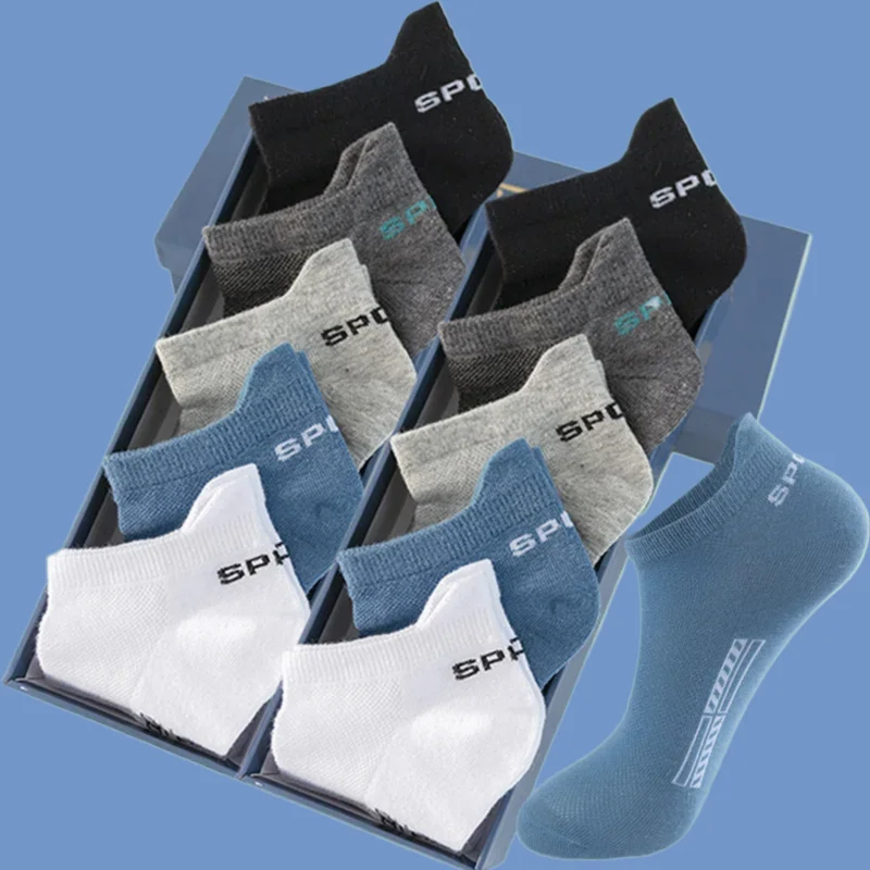 Chaussettes de Bateau Courtes en Maille Respirante pour Homme et Femme, 10 Paires, Haute Qualité, Décontractées, Coupe Basse, dehors, Mode, 202 létique, Rinçage