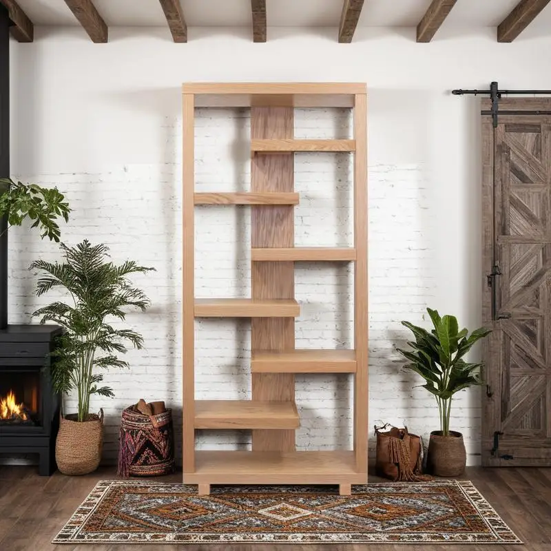 

80-Inch High Bookshelf, No Assembly Needed, Natural Finish, Stylish Storage Solution for Home or Office