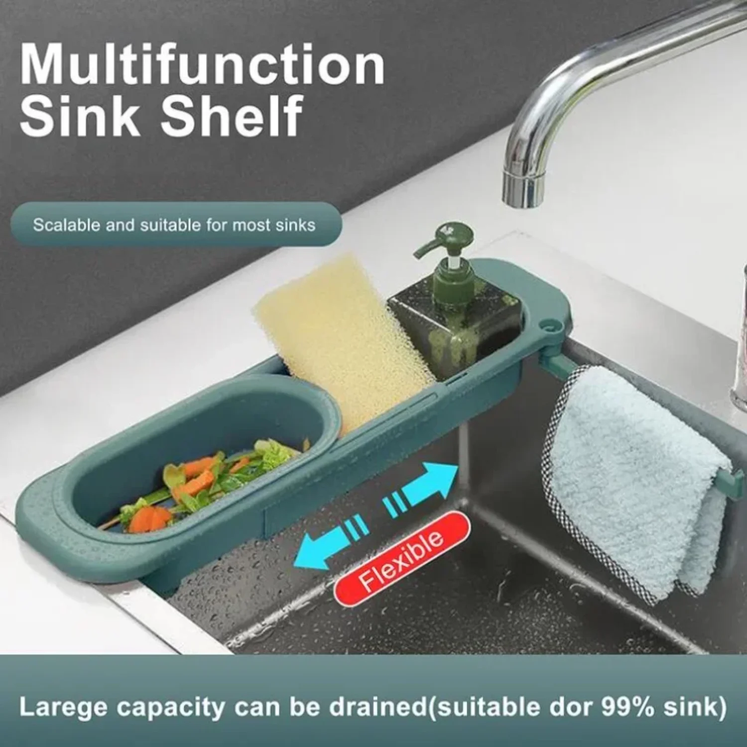 

Adjustable Length Sink Drain Basket Dish Drainer Soap Towel Rack Supply Accessories Shelf Rack
