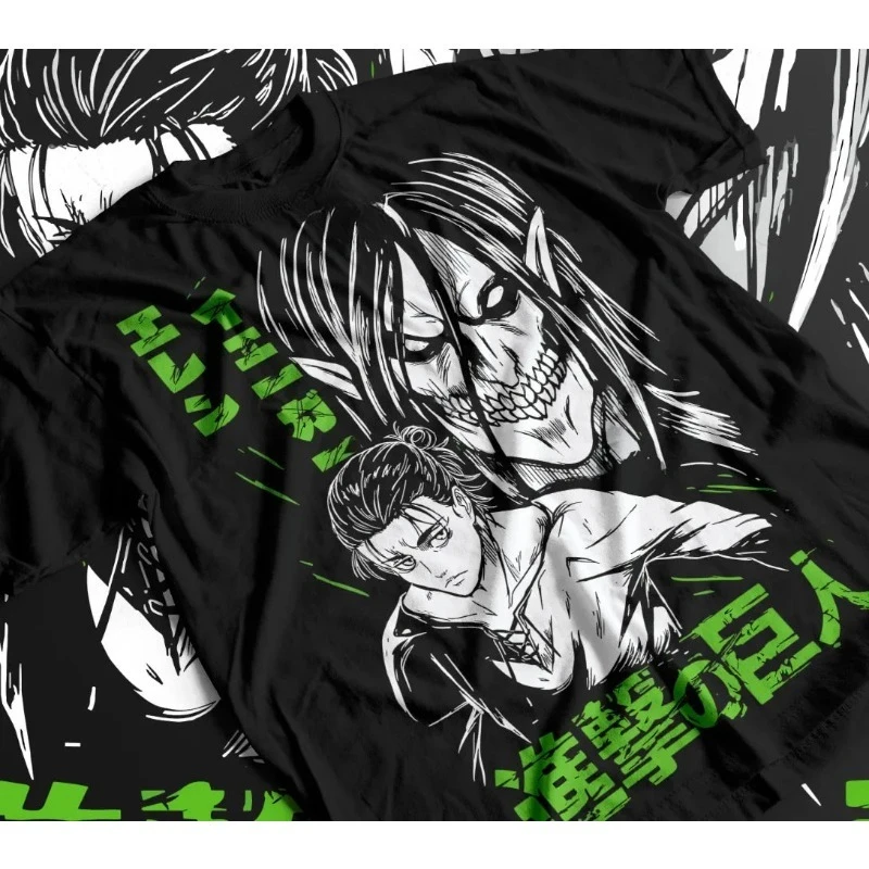 

Футболка Eren Yeager AOT с рисунком манги, хлопковая футболка с короткими рукавами, свободный мужской и женский топ, летняя повседневная уличная одежда