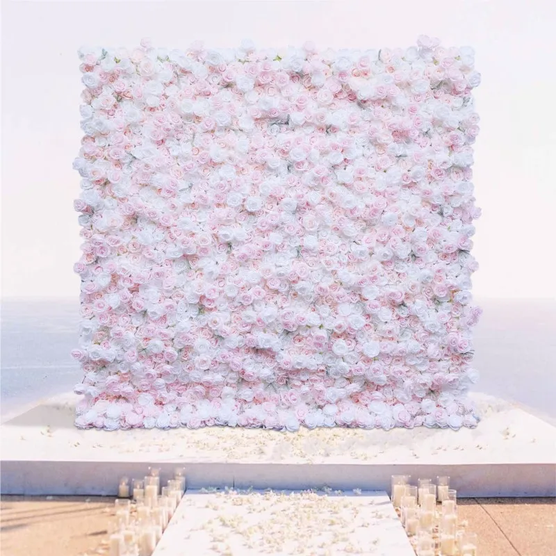 

Uflower 5D Wedding Pink White Rose Artificial Flower Wall Row Arch Backdrop Fabric Floral Event Party Prop Floral Arrangement