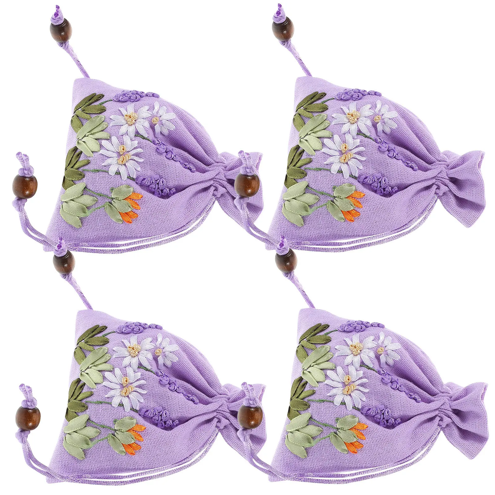 

Набор из 4 льняных мешочков для украшений с вышивкой, лавандовые мешочки на шнурке для хранения, для DIY, ароматерапии, свадебных подарков