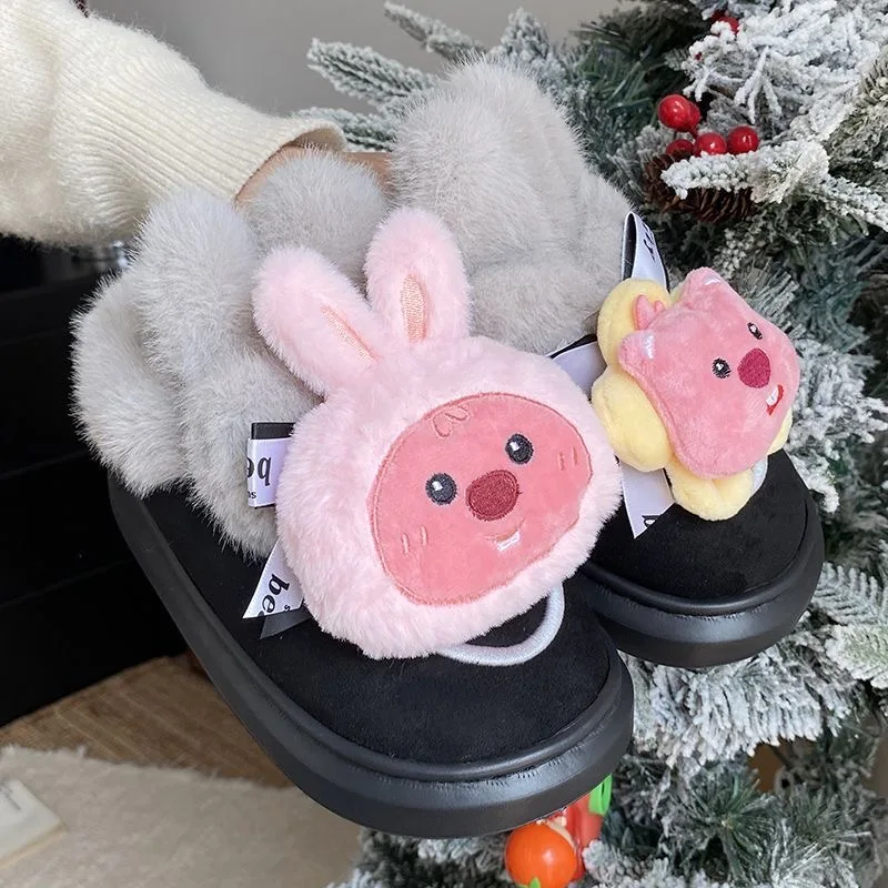 Cute Beaver Doll Snow Boots for Women, 2024 Autumn/Winter New Meilad Warm EVA Thick Bottom Cotton Slippers